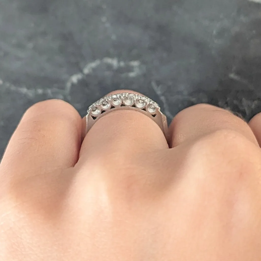 Mid-Century Old European Cut Diamond Platinum Knife Edge Fishtail Vintage Band Ring