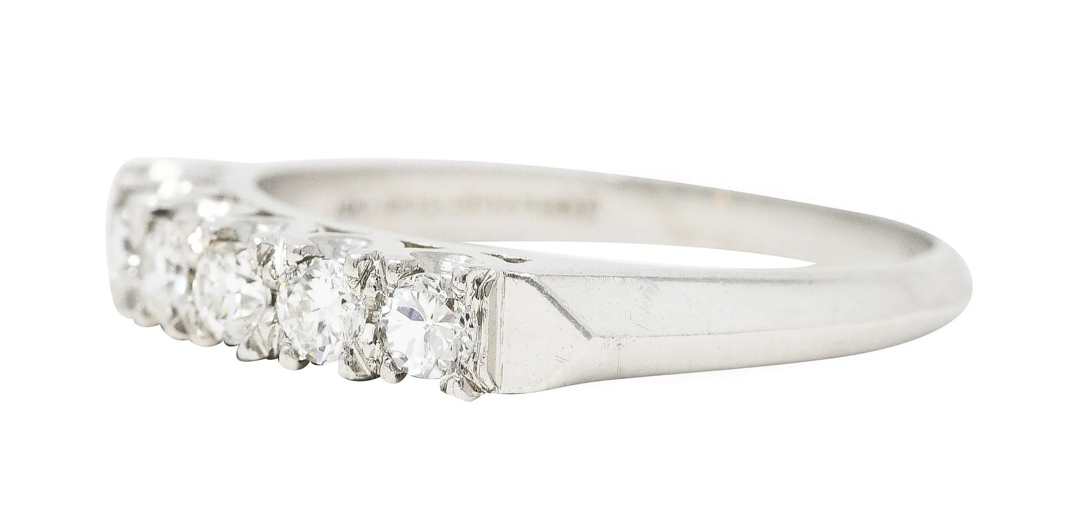 Mid-Century Old European Cut Diamond Platinum Knife Edge Fishtail Vintage Band Ring