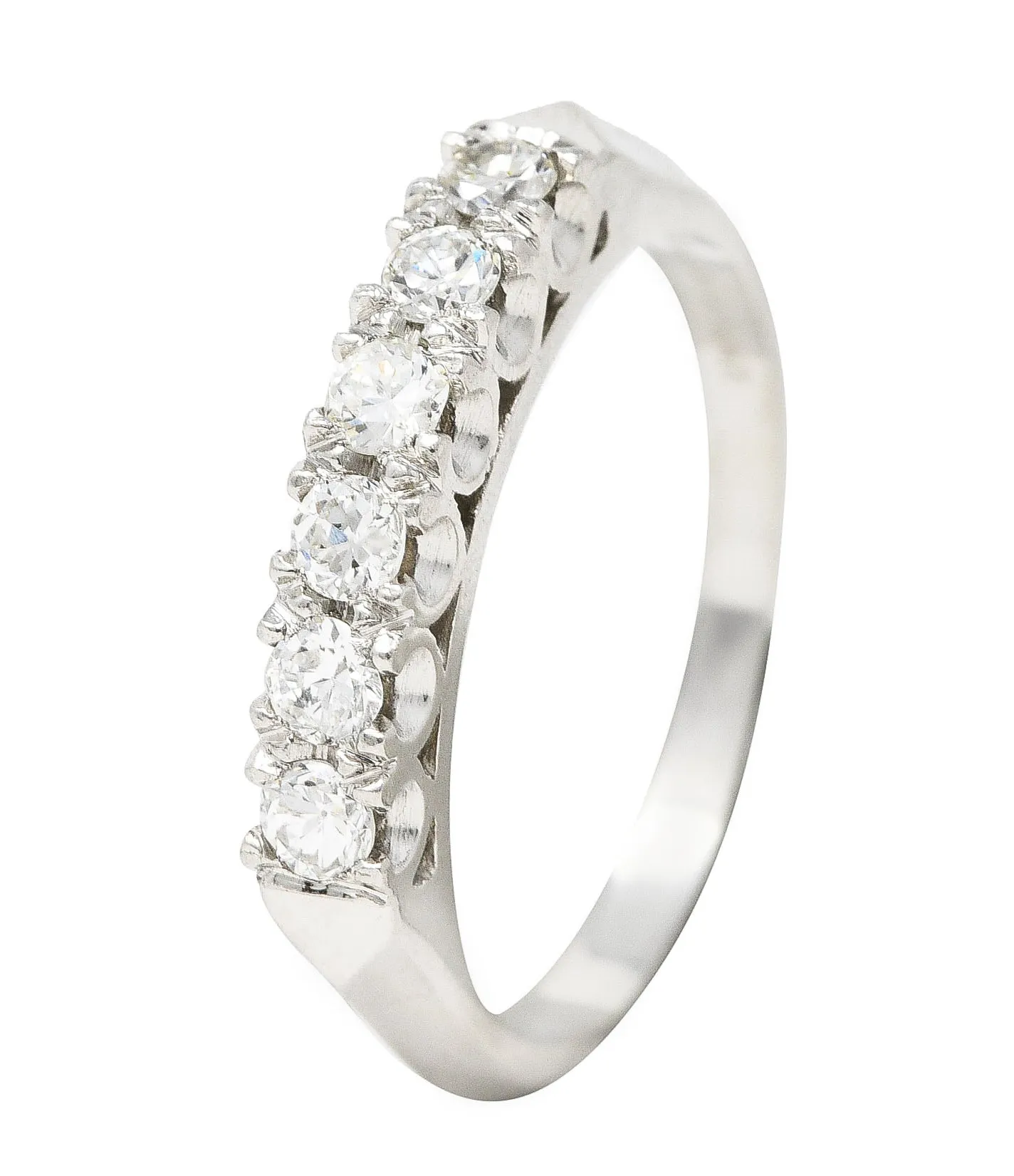 Mid-Century Old European Cut Diamond Platinum Knife Edge Fishtail Vintage Band Ring