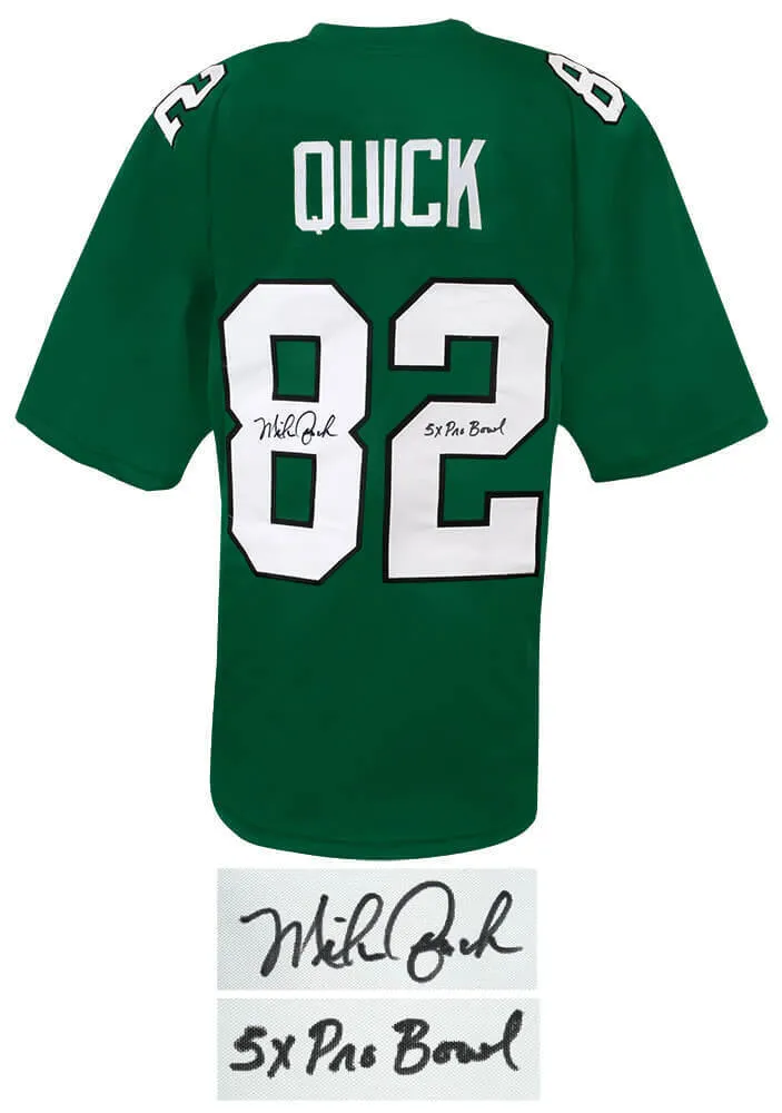Mike Quick Signed Green T/B Custom Football Jersey w/5x Pro Bowl -(SCHWARTZ COA)