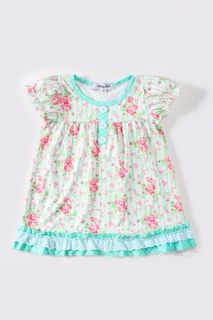 Mint Floral Print Girl Dress