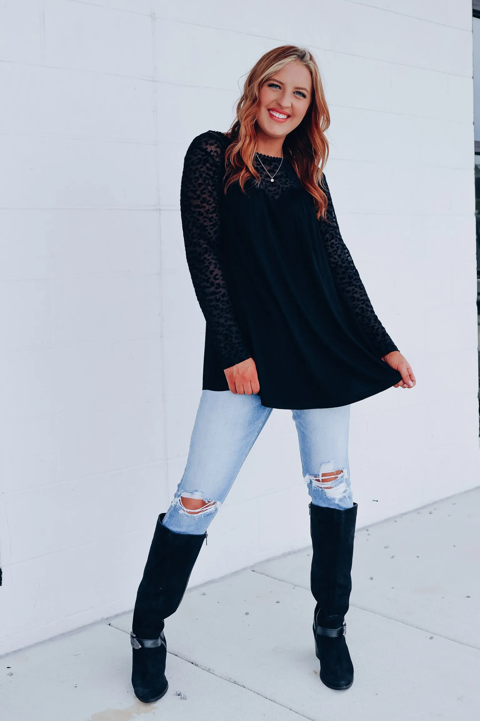 Mitzi Velvet Animal Print Mesh Top