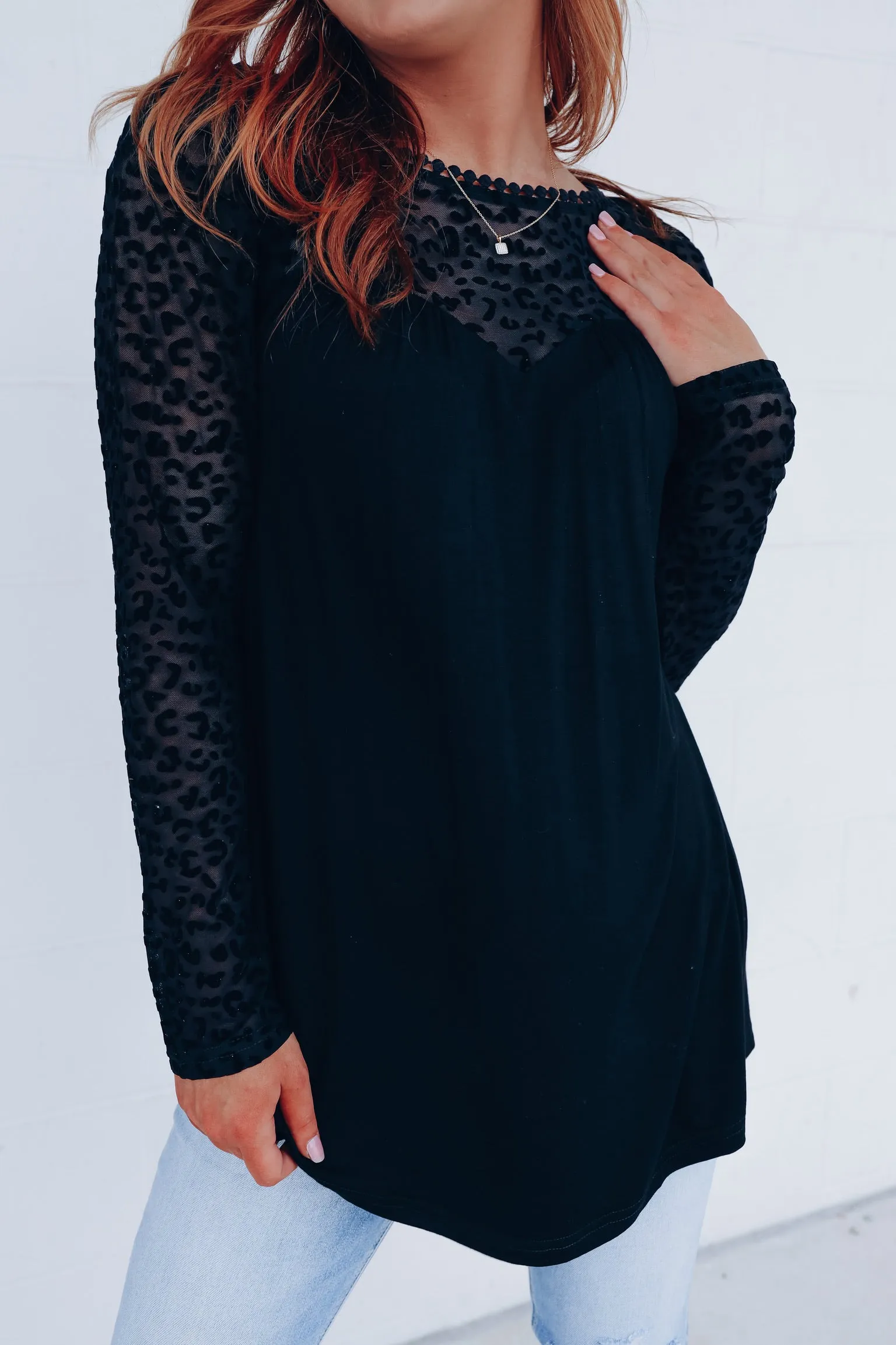 Mitzi Velvet Animal Print Mesh Top