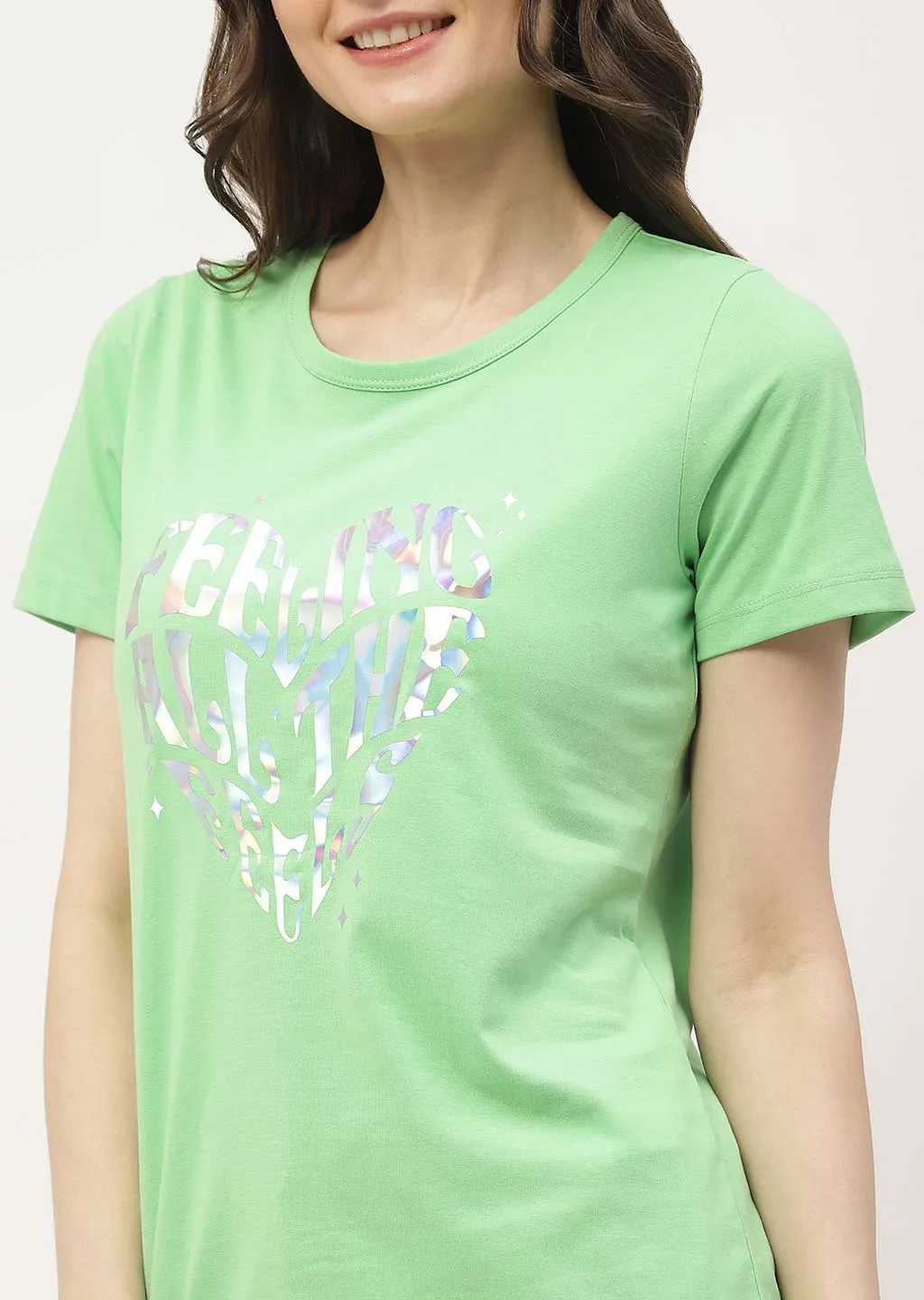 mSECRET Graphic Print Green & Peach Combo  T-shirt