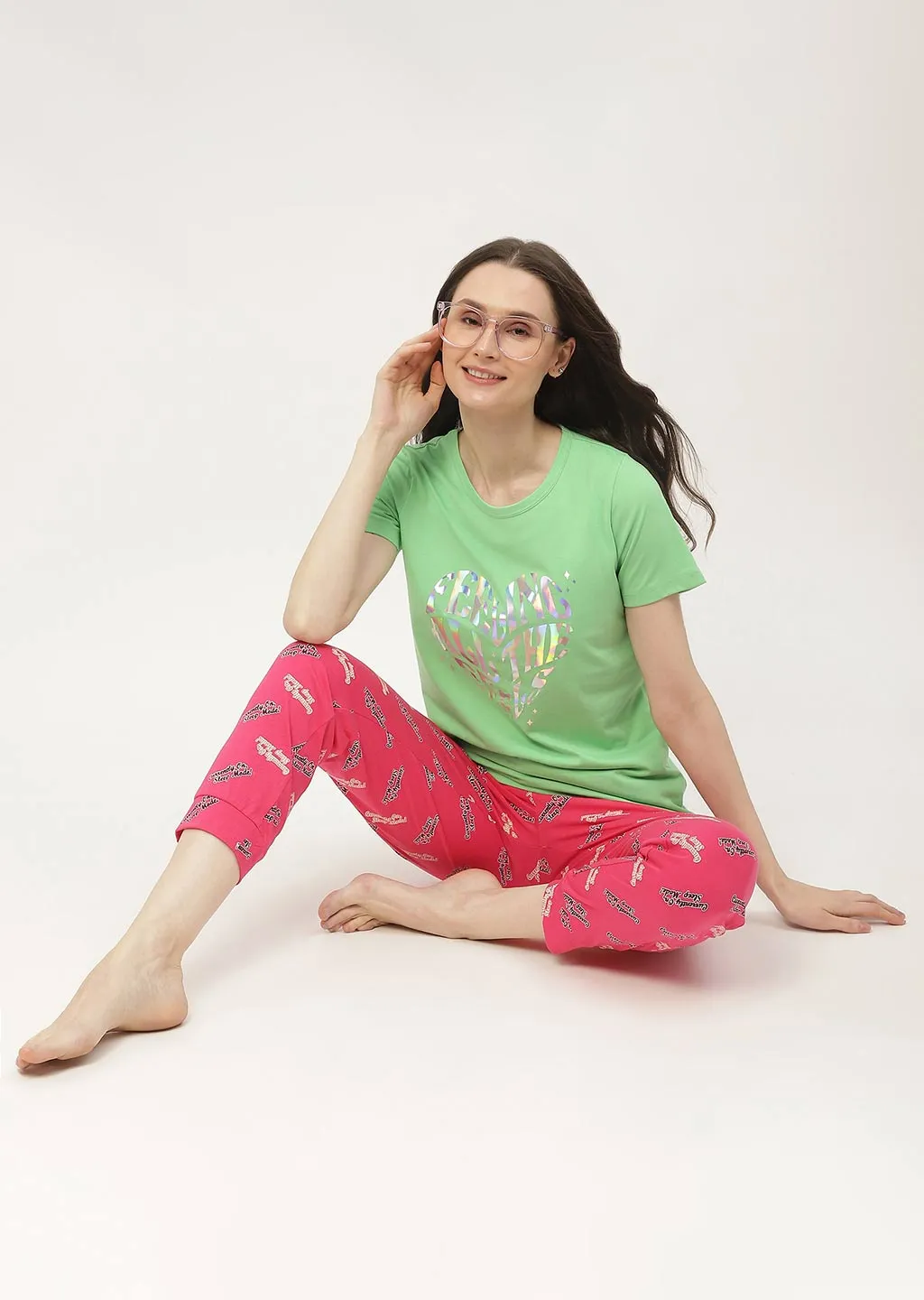 mSECRET Graphic Print Green & Peach Combo  T-shirt