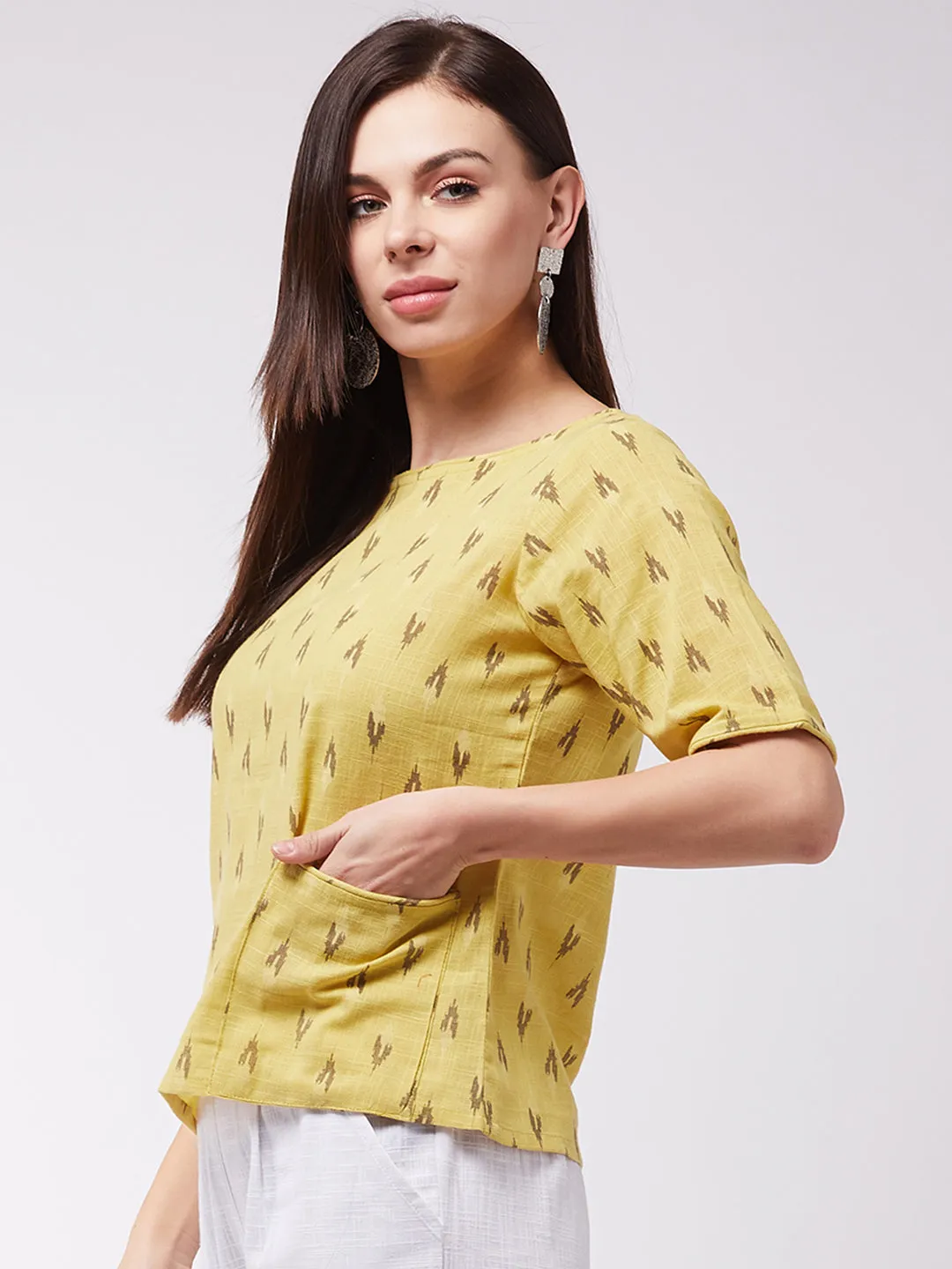 Mustard Ikkat Top