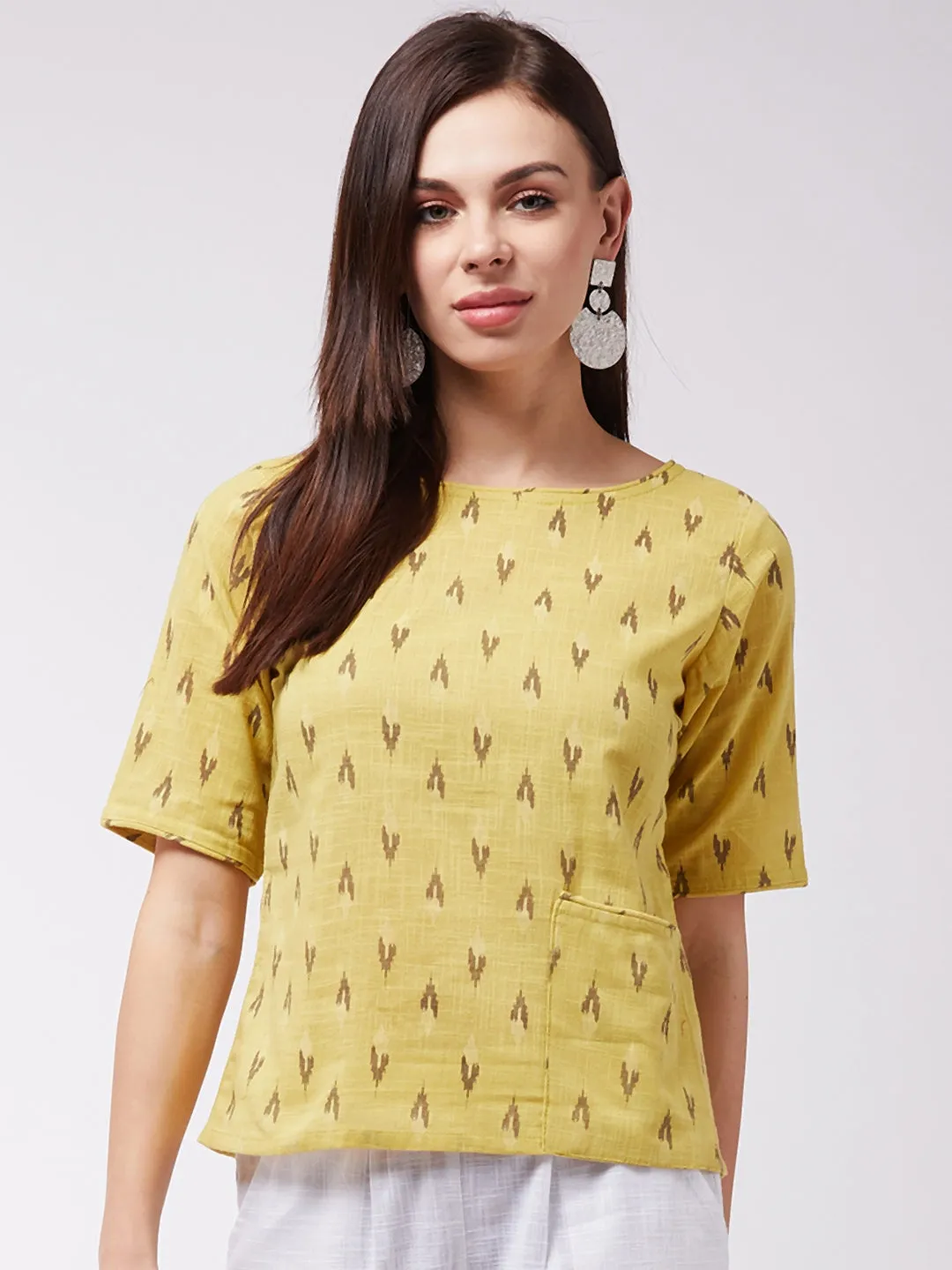 Mustard Ikkat Top