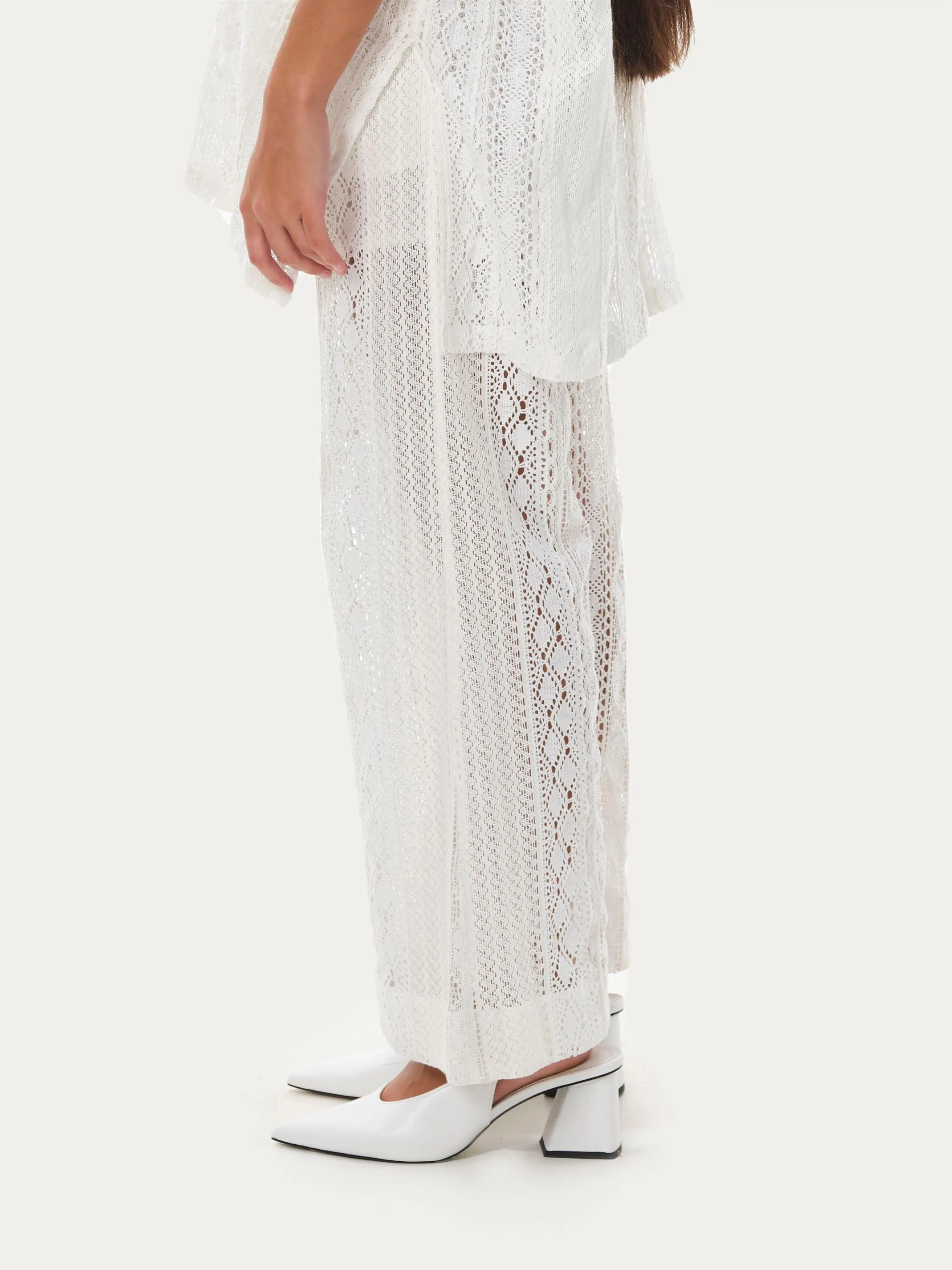 Naushad Ali   I   Lace flare pants White Signature Spring Summer 2025 White Cotton lace NA SS24 W28P