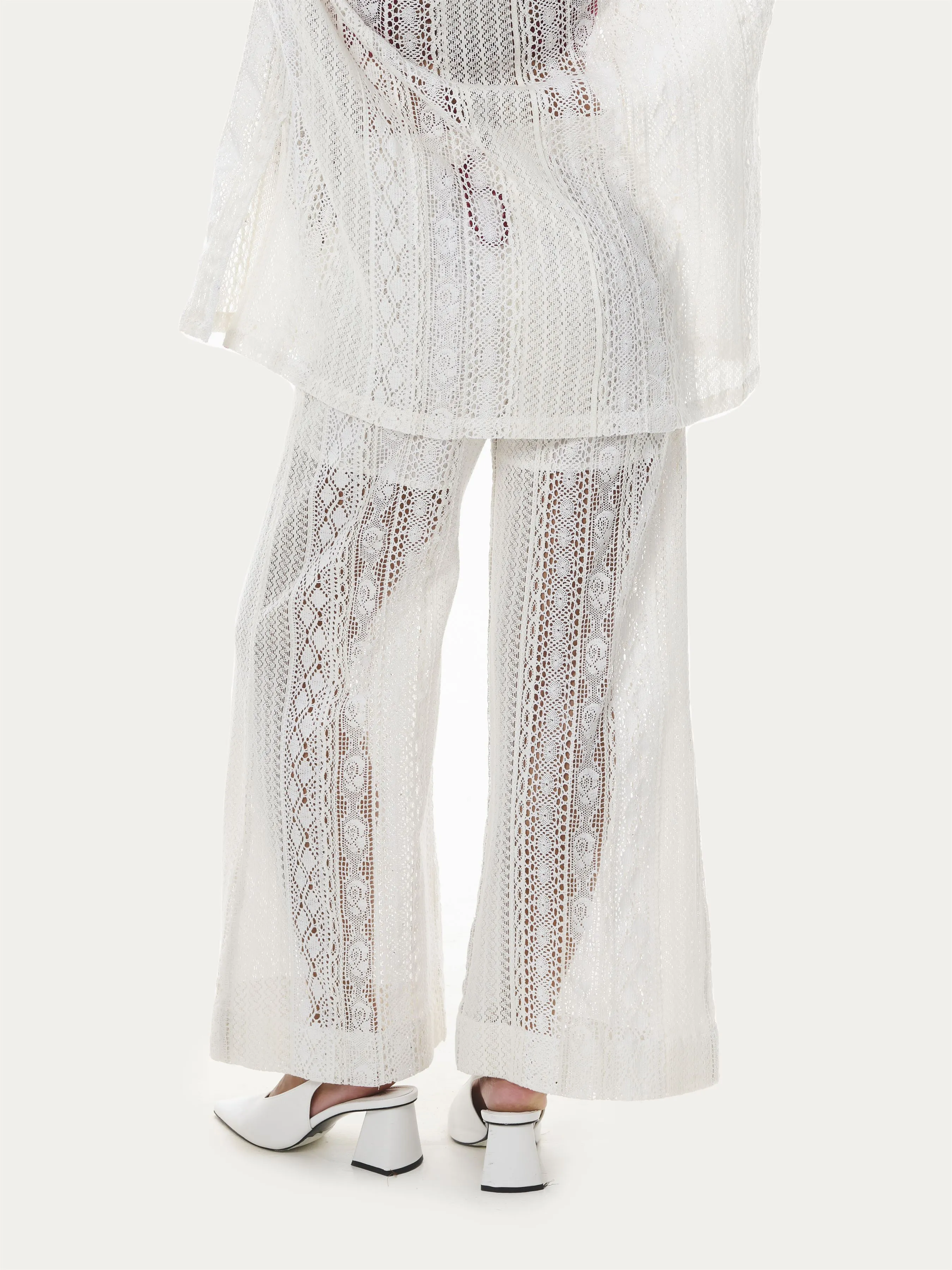 Naushad Ali   I   Lace flare pants White Signature Spring Summer 2025 White Cotton lace NA SS24 W28P