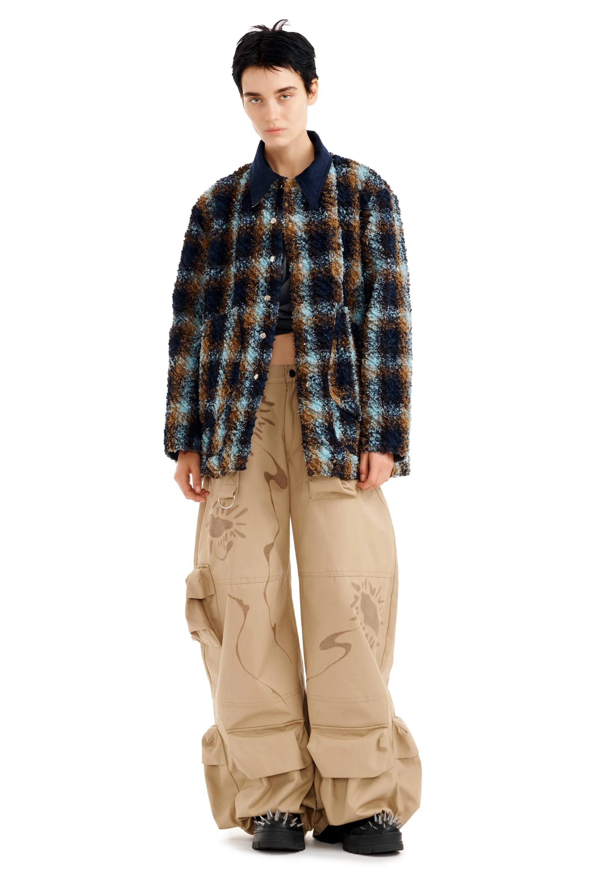 NAVY CAMEL PLAID STABLE JACKET