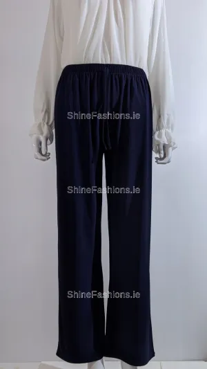 Navy Wide Leg Trousers with Elastic Waist