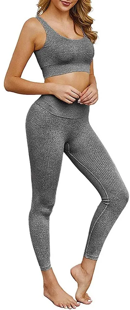 New in package! Hotexy Women's Workout Outfit 2 Pieces Seamless Yoga Leggings with Sports Bra, Same as Tik Tok Trending outfit, colour is A Lucky Grey, Sz S!