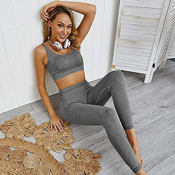 New in package! Hotexy Women's Workout Outfit 2 Pieces Seamless Yoga Leggings with Sports Bra, Same as Tik Tok Trending outfit, colour is A Lucky Grey, Sz S!