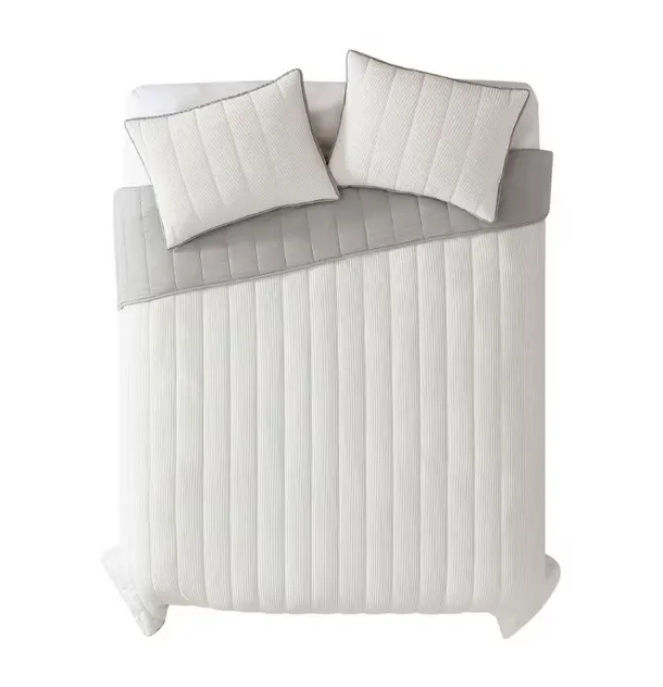 NEW Mainstays 3 Piece Plush Corduroy Quilt Set, Reversible, Neutral, Sizes: Double/Queen Off White/Grey