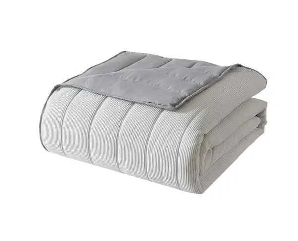 NEW Mainstays 3 Piece Plush Corduroy Quilt Set, Reversible, Neutral, Sizes: Double/Queen Off White/Grey