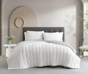 NEW Mainstays 3 Piece Plush Corduroy Quilt Set, Reversible, Neutral, Sizes: Double/Queen Off White/Grey