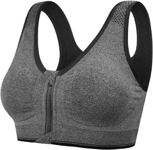 New Yusongirl Shockproof Zipper Front Sports Bras for Women Wirefree, Heather grey, Sz M!