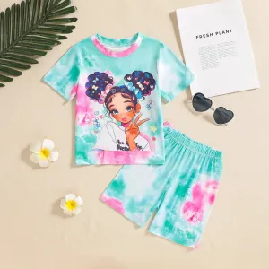 Nezha girls summer suit summer new fashionable girls tie-dye half-sleeved thin sports t-shirt mosquito-proof pants tide
