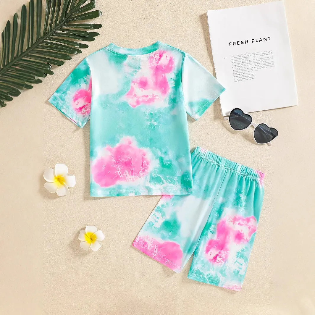 Nezha girls summer suit summer new fashionable girls tie-dye half-sleeved thin sports t-shirt mosquito-proof pants tide