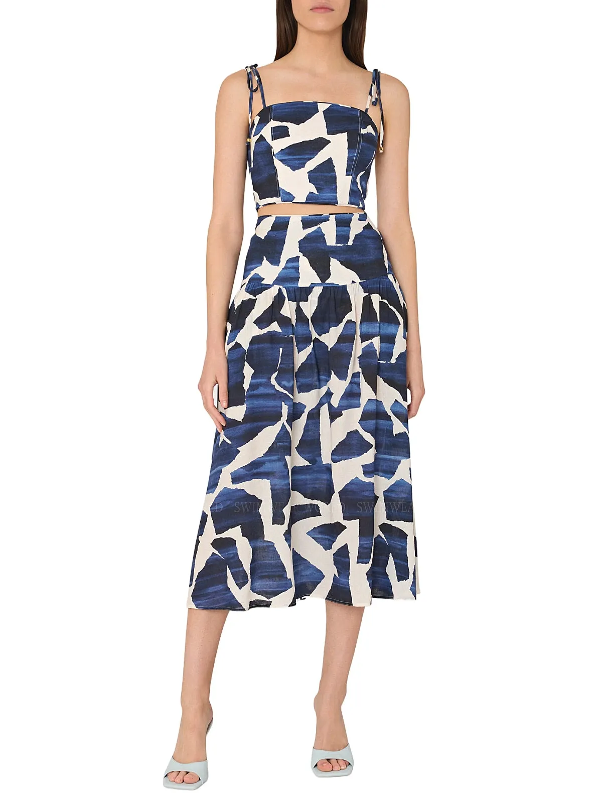 Ocean Puzzle Viscose Linen Tie-Ocean Puzzle Viscose Linen Skirt