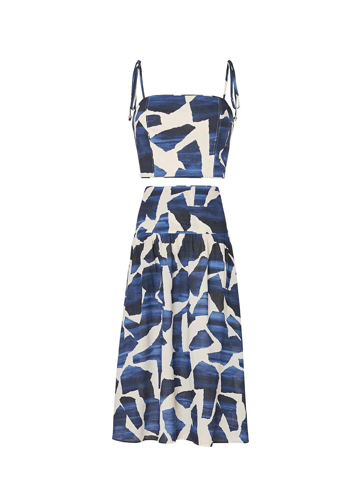 Ocean Puzzle Viscose Linen Tie-Ocean Puzzle Viscose Linen Skirt