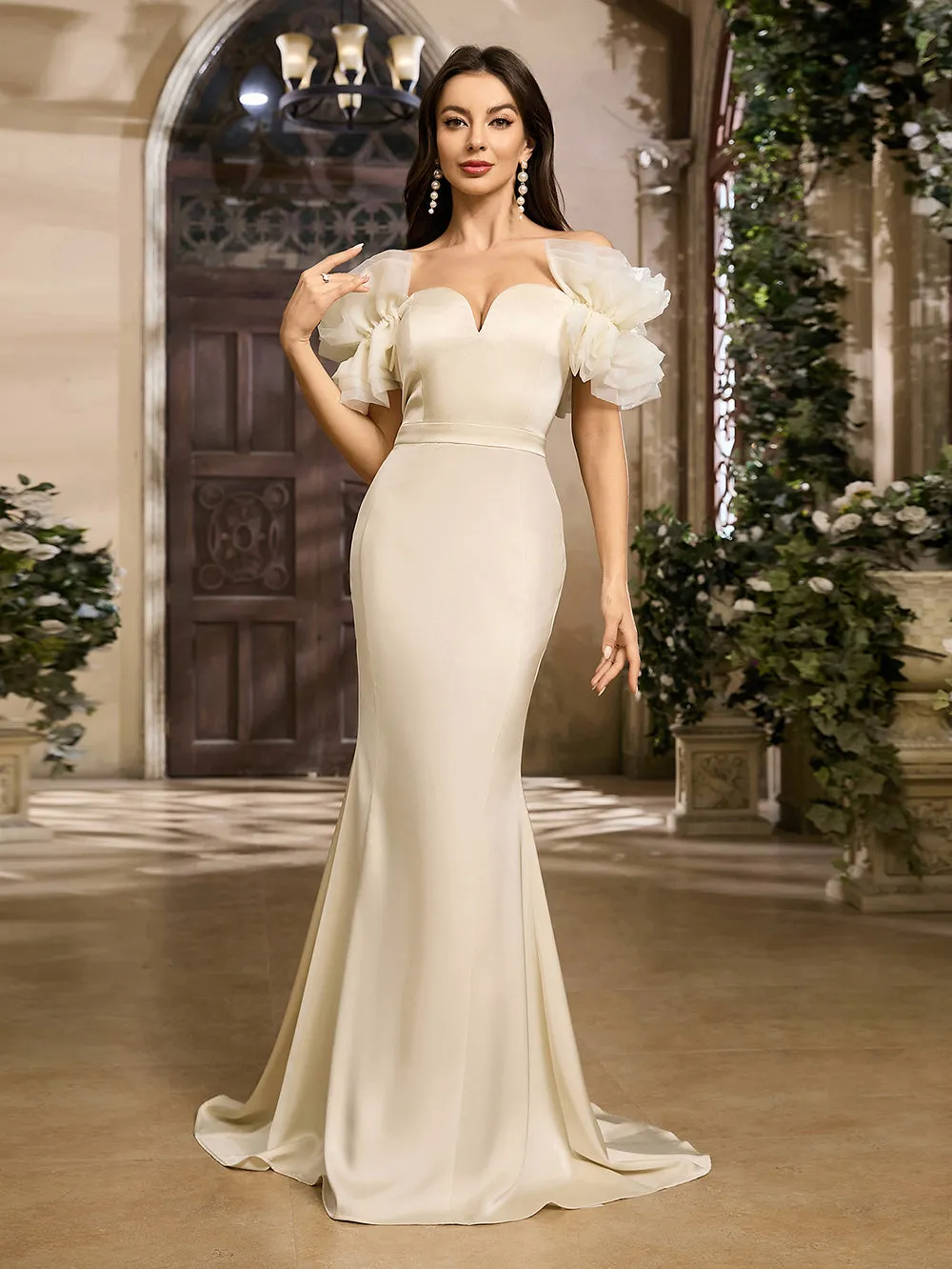 Off Shoulder Fishtail Maxi Bodycon Dress HB00290