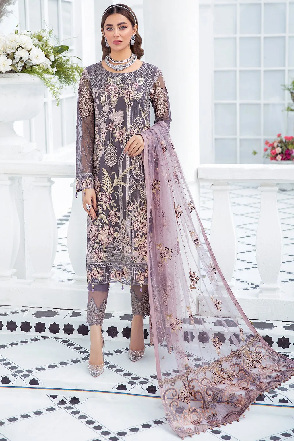 Party Wear Salwar Kameez Online in Grey Shade #PF374