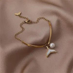 Pearl & White Shell 18K Gold-Plated Fishtail Charm Bracelet