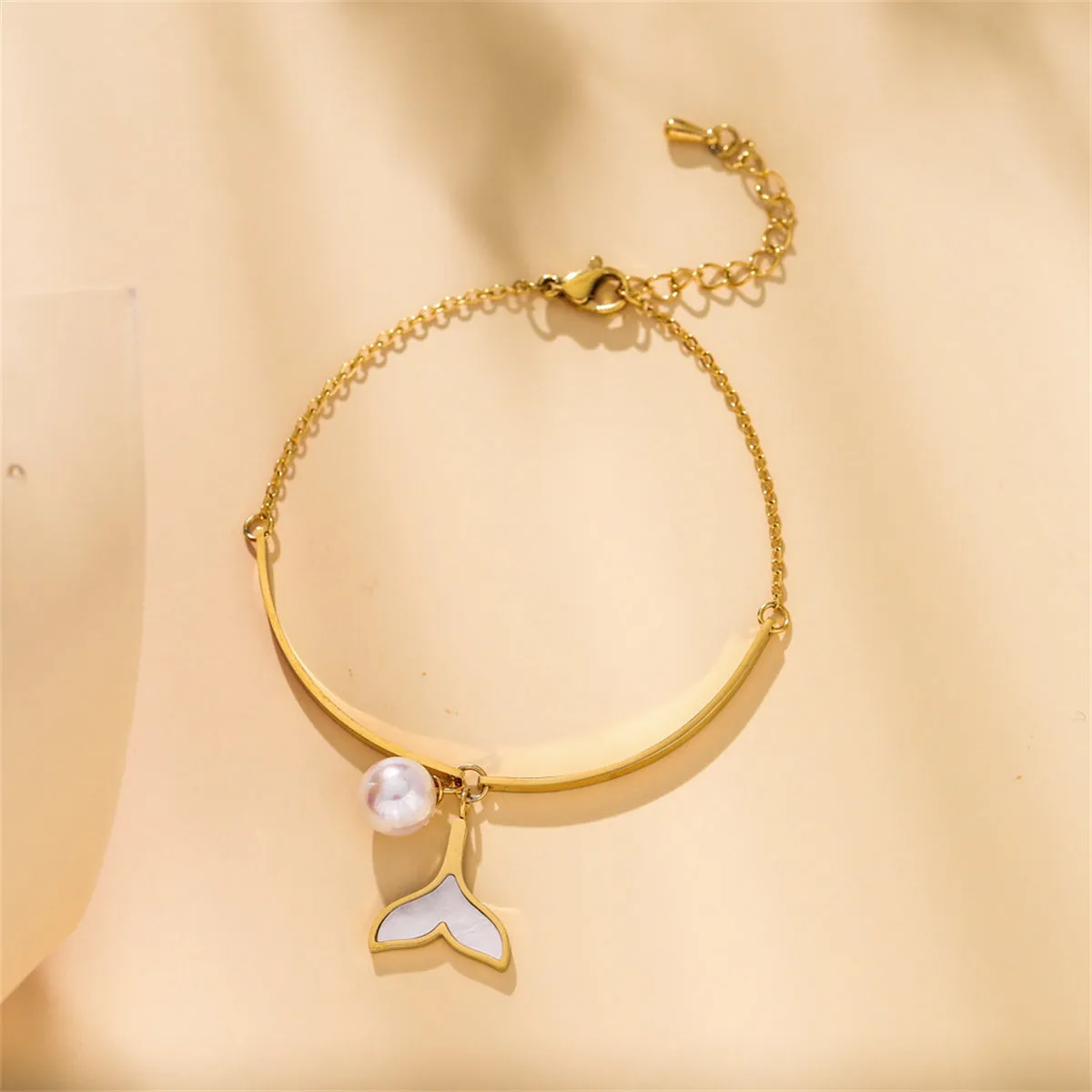 Pearl & White Shell 18K Gold-Plated Fishtail Charm Bracelet