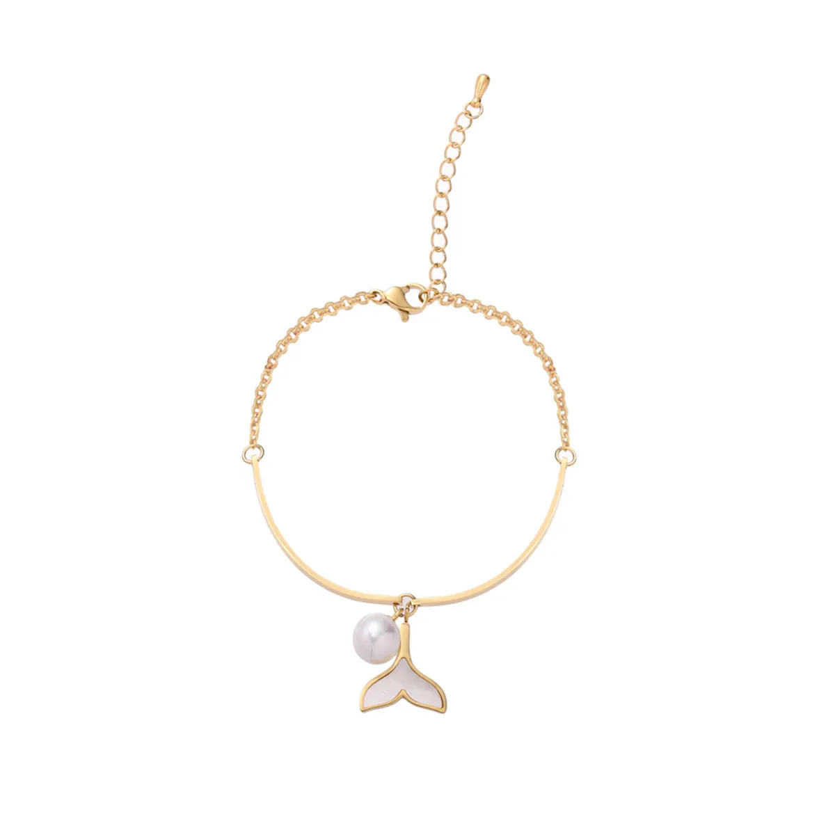 Pearl & White Shell 18K Gold-Plated Fishtail Charm Bracelet