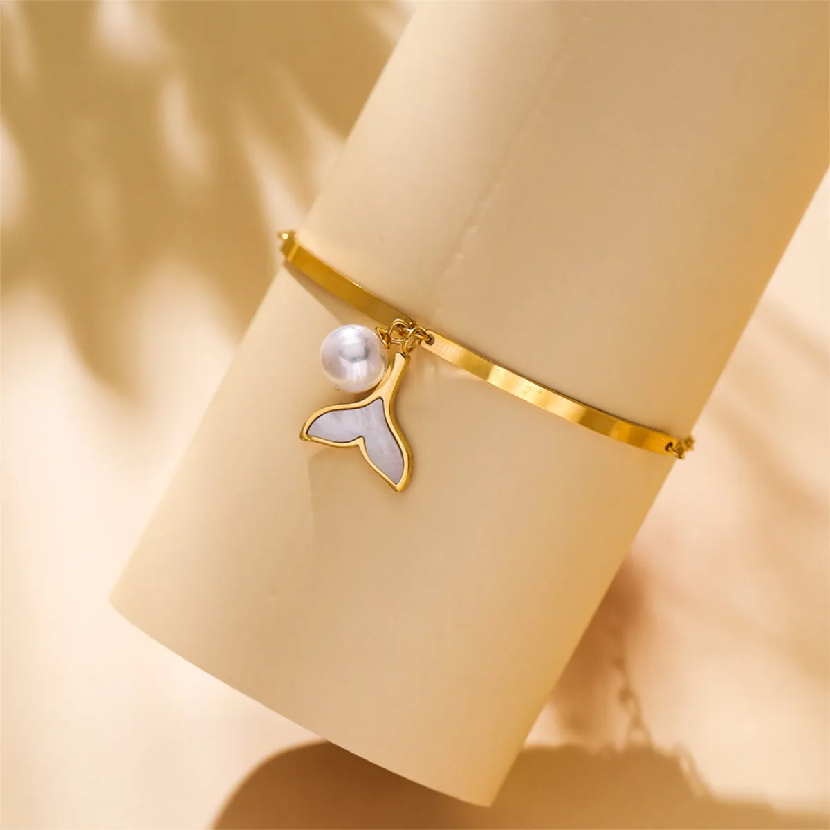 Pearl & White Shell 18K Gold-Plated Fishtail Charm Bracelet