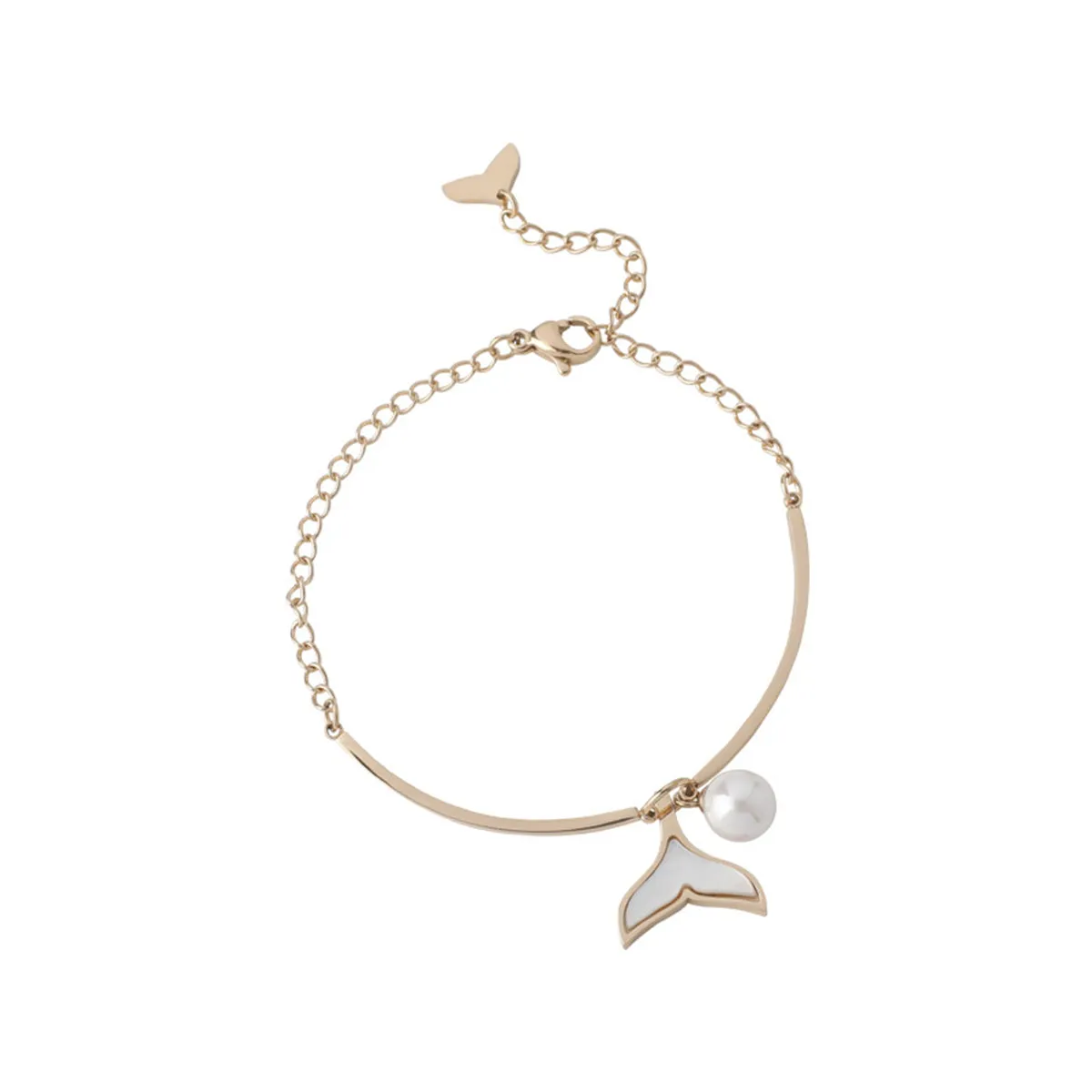 Pearl & White Shell 18K Gold-Plated Fishtail Charm Bracelet