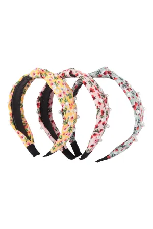 PEARL FLORAL PRINT KNOTTED HEADBAND HAIR ACCESSORIES