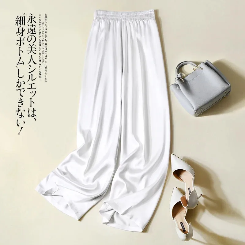 Plus Size New Fashion Casual Women's Pants Aesthetic Satin Imitation Silk Trousers Soft Long Pants