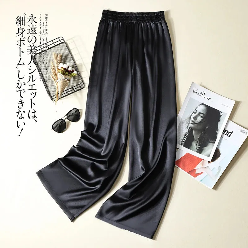 Plus Size New Fashion Casual Women's Pants Aesthetic Satin Imitation Silk Trousers Soft Long Pants