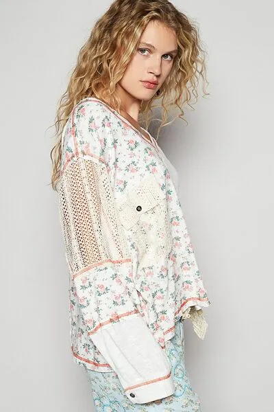 POL Floral Femininity Top - White/Pink