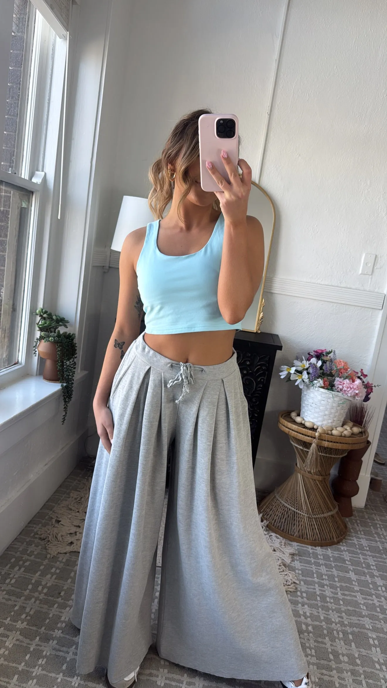 POL: Lounge About Thermal Wide Leg Sweat Pants, Grey