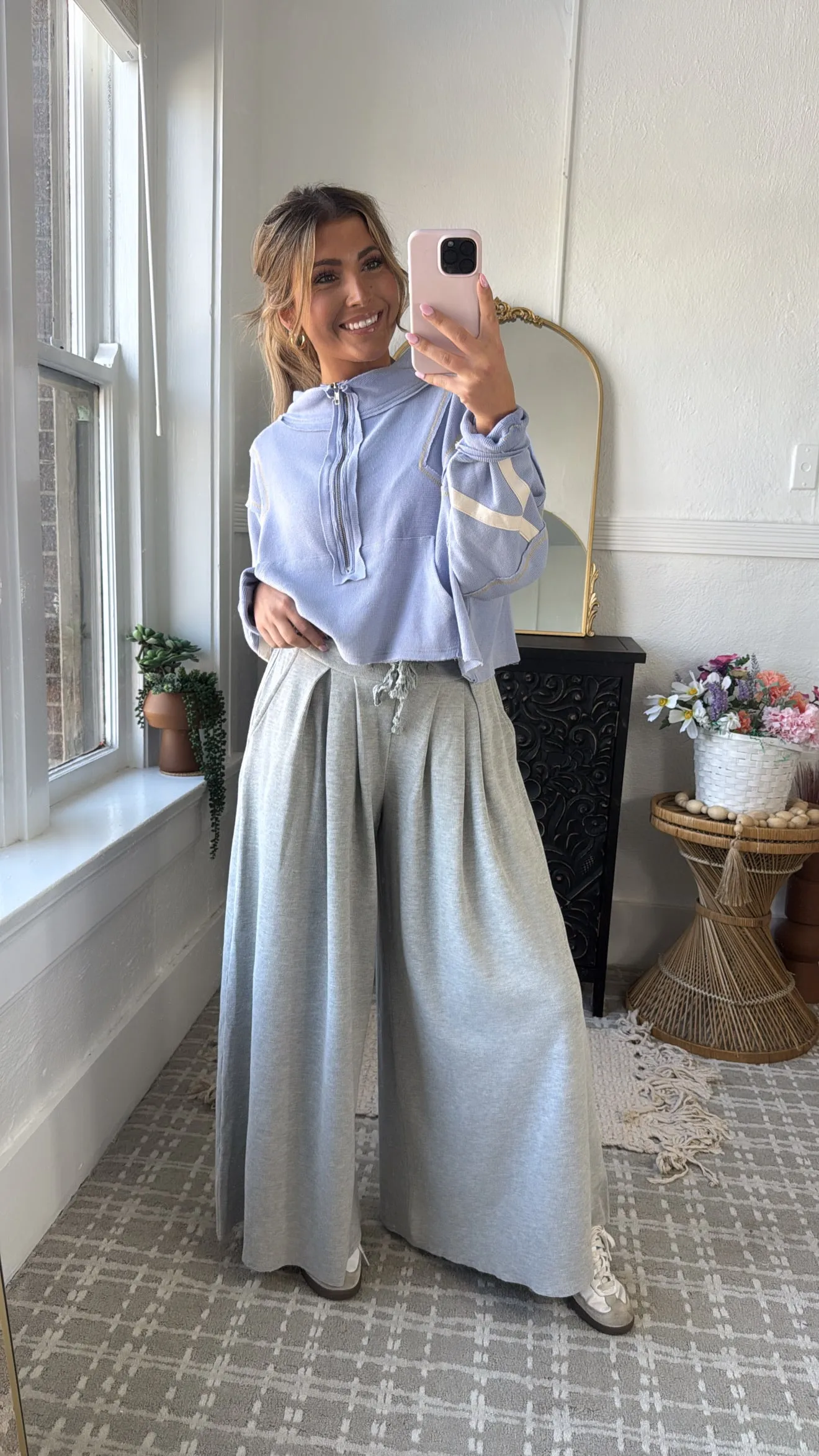 POL: Lounge About Thermal Wide Leg Sweat Pants, Grey