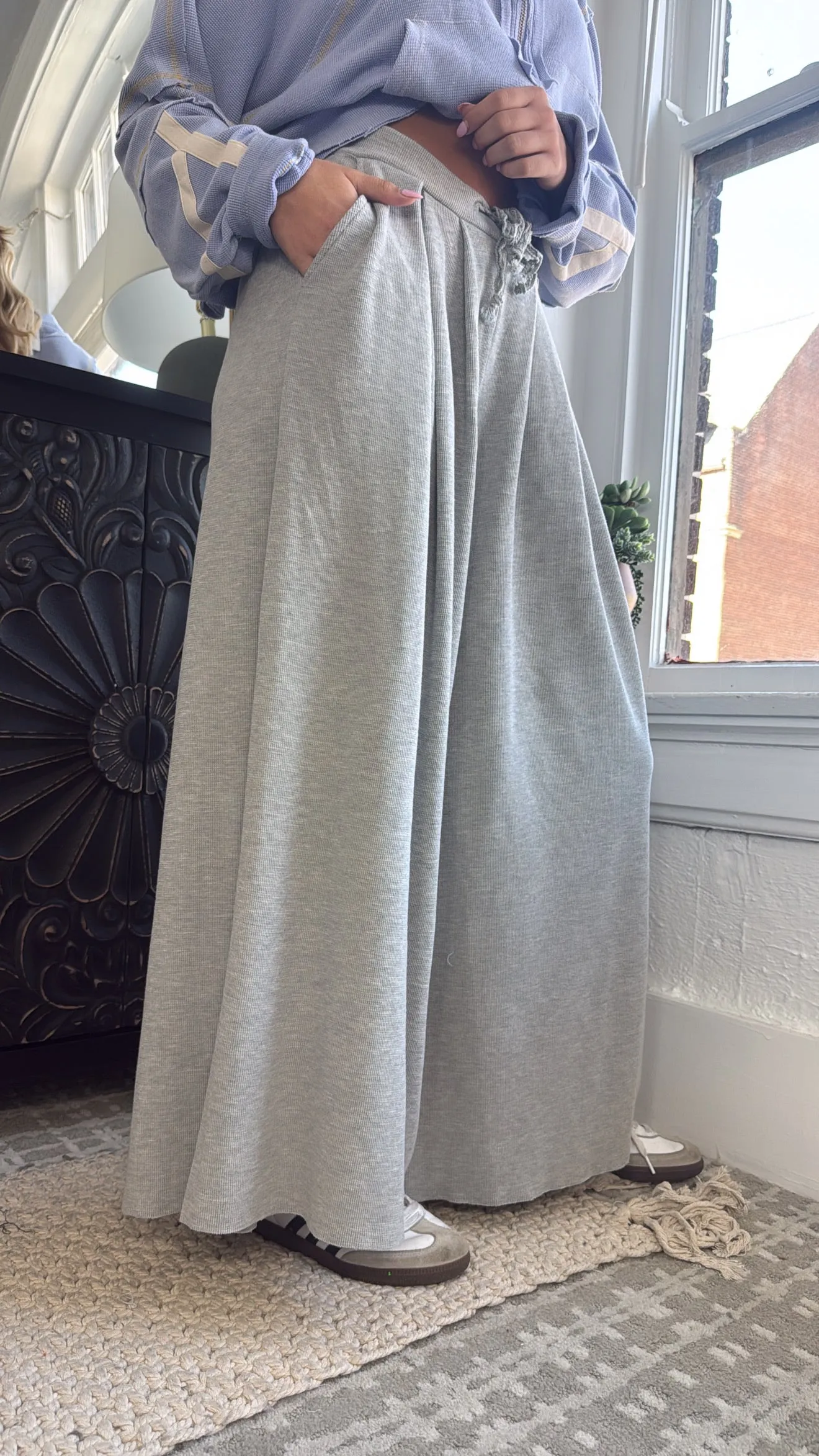 POL: Lounge About Thermal Wide Leg Sweat Pants, Grey