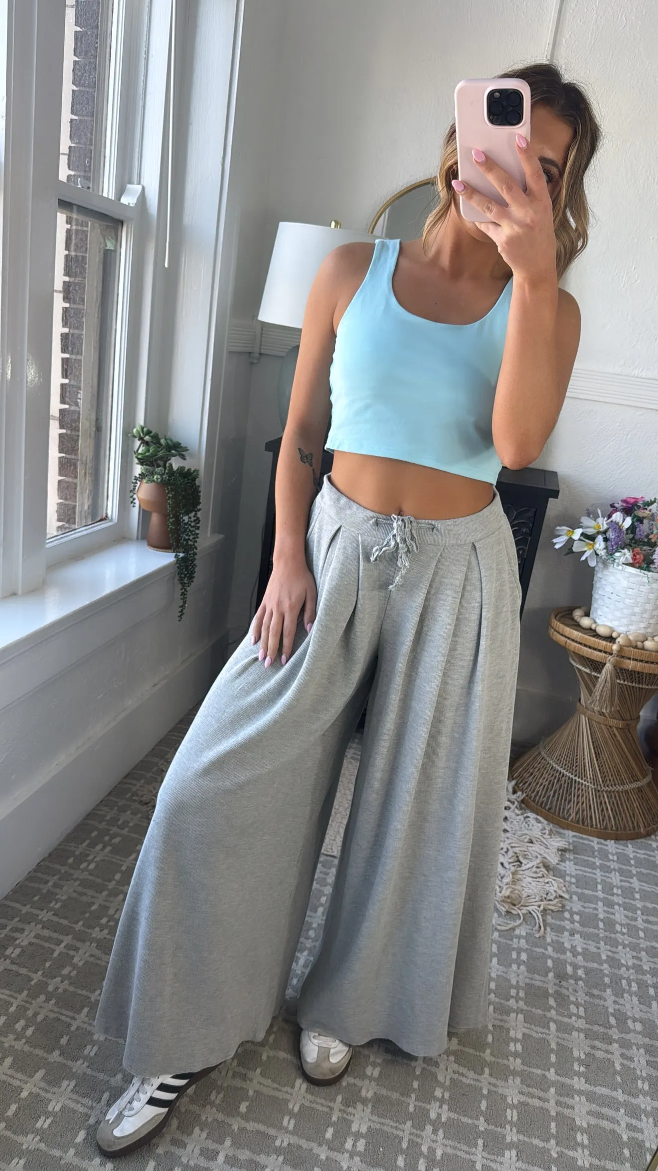 POL: Lounge About Thermal Wide Leg Sweat Pants, Grey