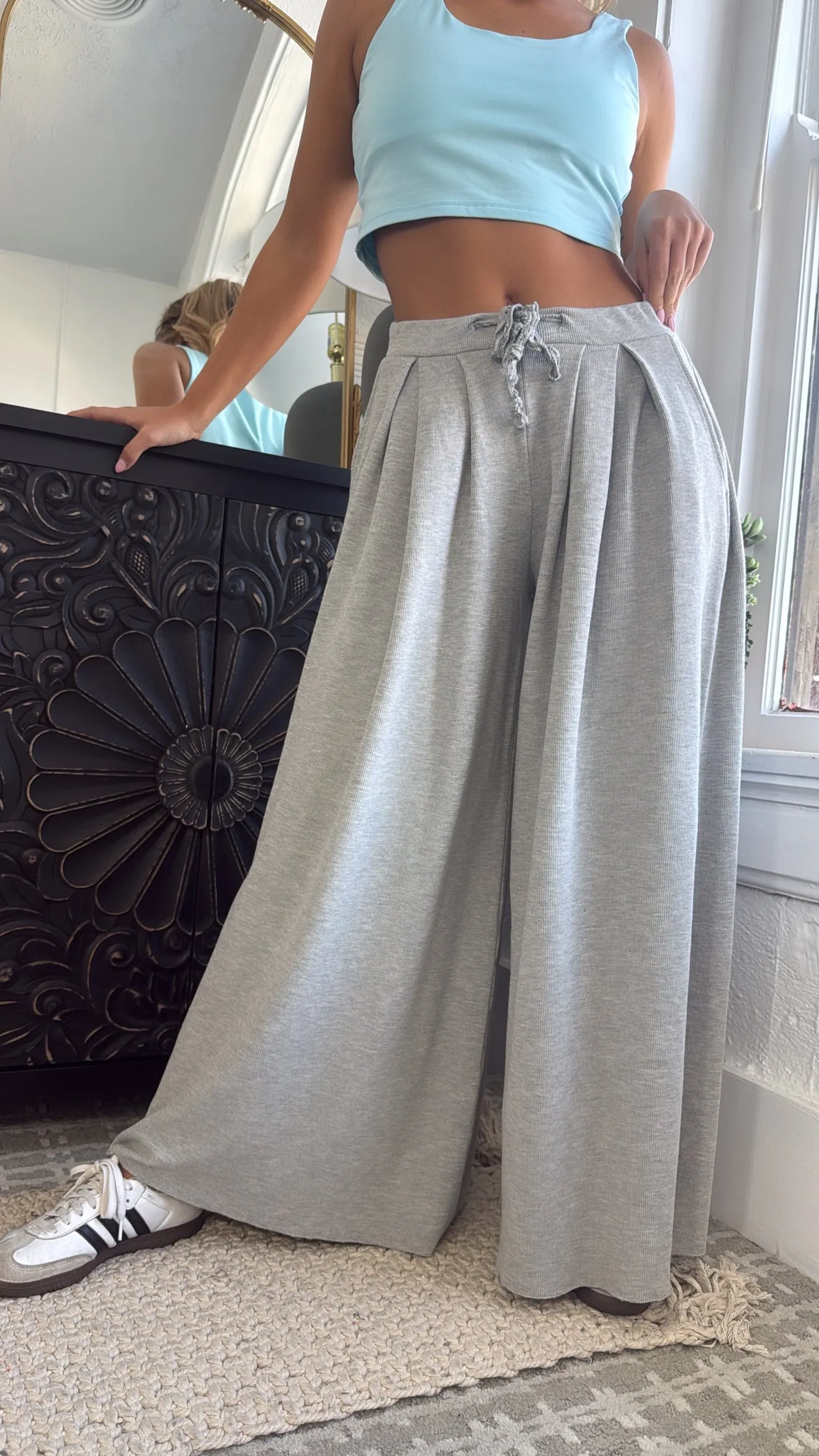 POL: Lounge About Thermal Wide Leg Sweat Pants, Grey