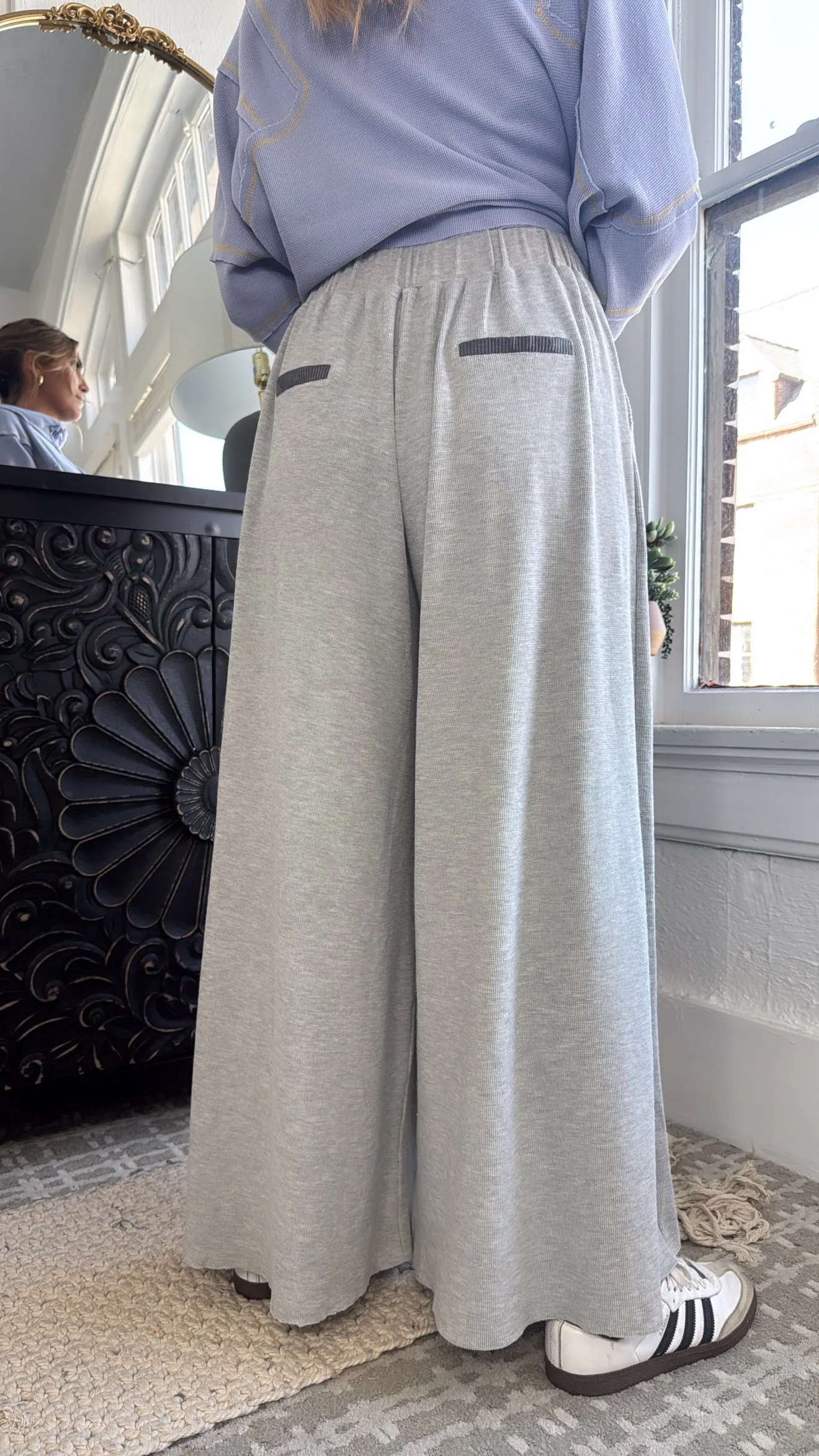 POL: Lounge About Thermal Wide Leg Sweat Pants, Grey