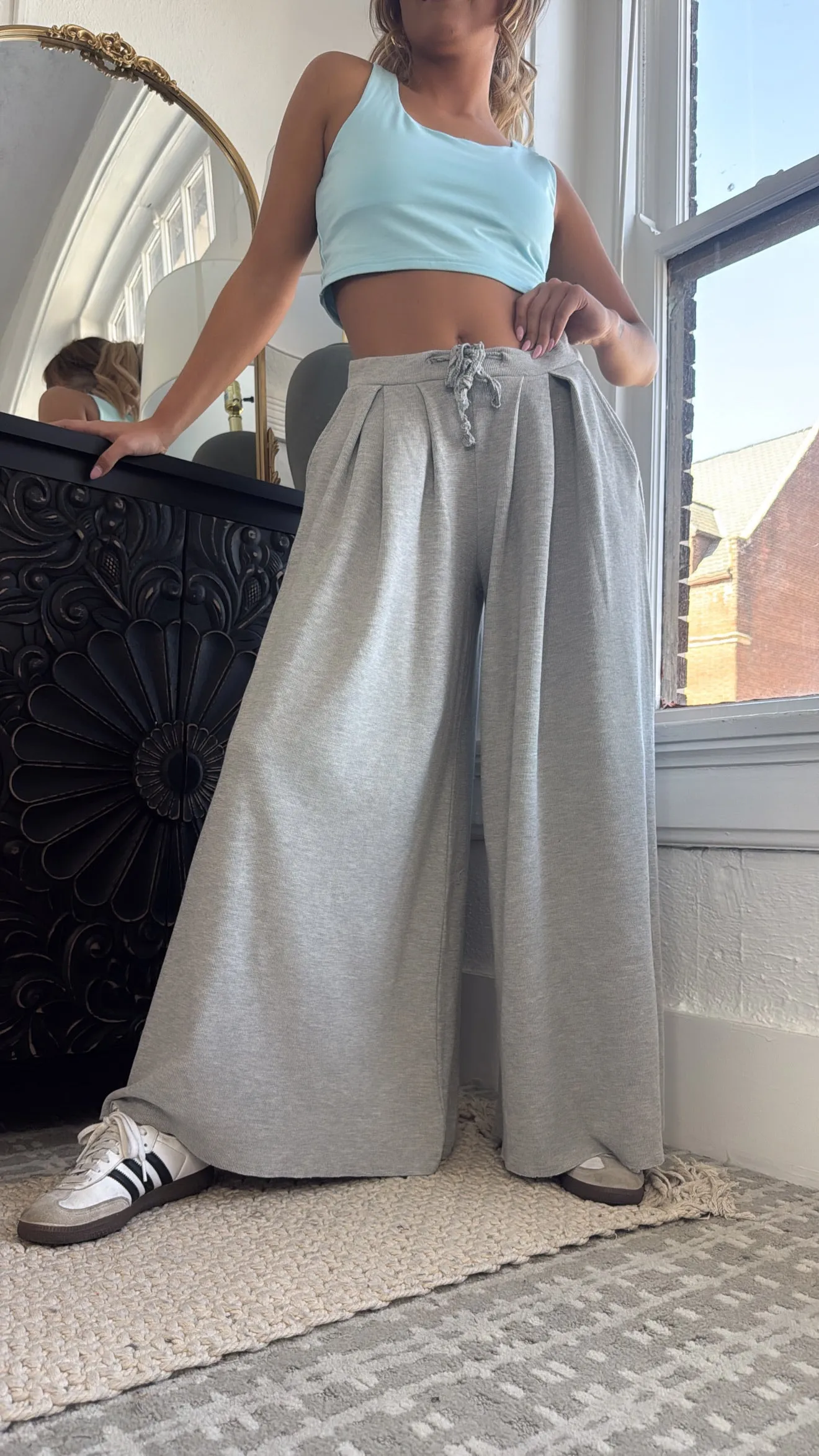 POL: Lounge About Thermal Wide Leg Sweat Pants, Grey