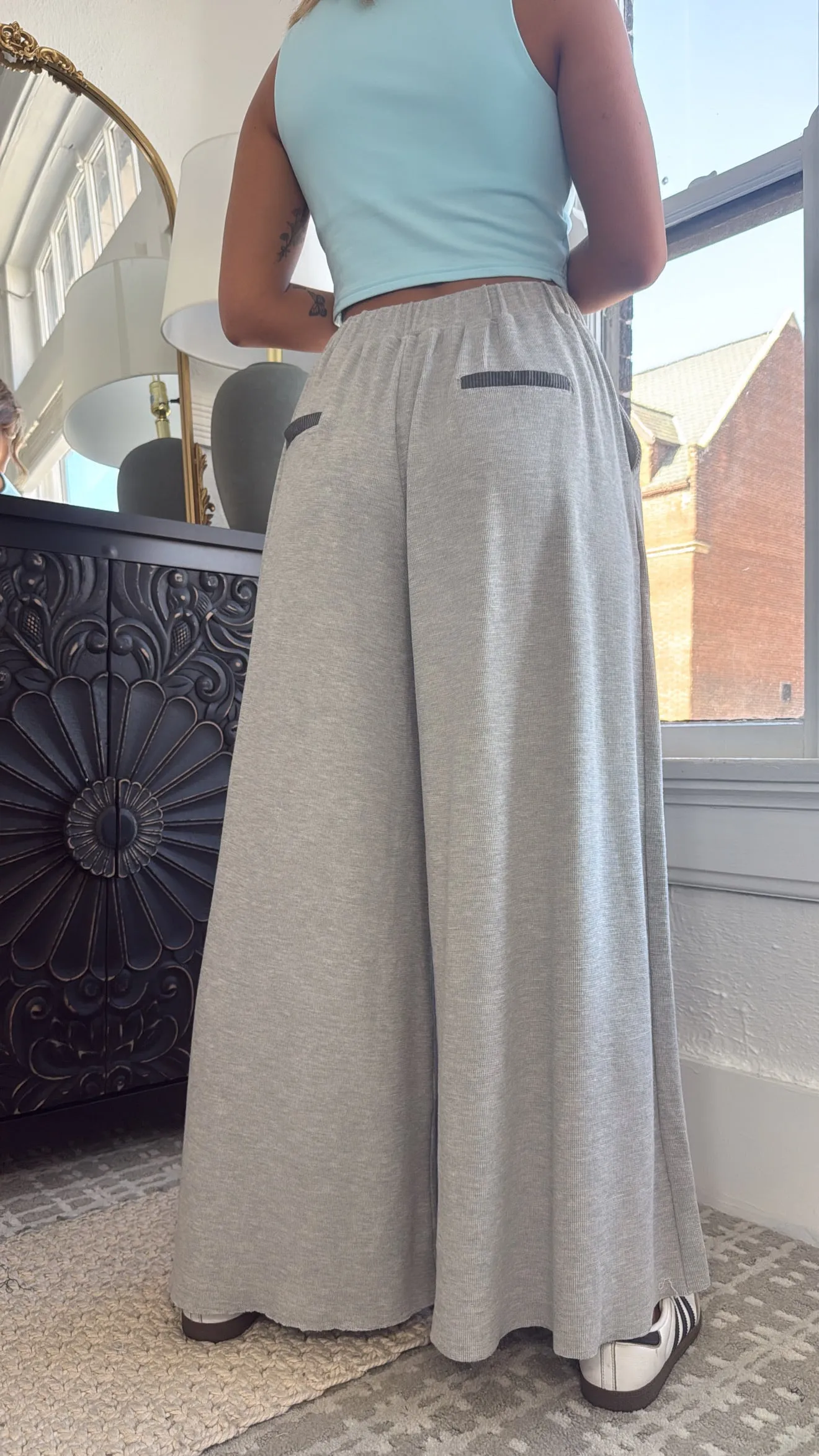 POL: Lounge About Thermal Wide Leg Sweat Pants, Grey