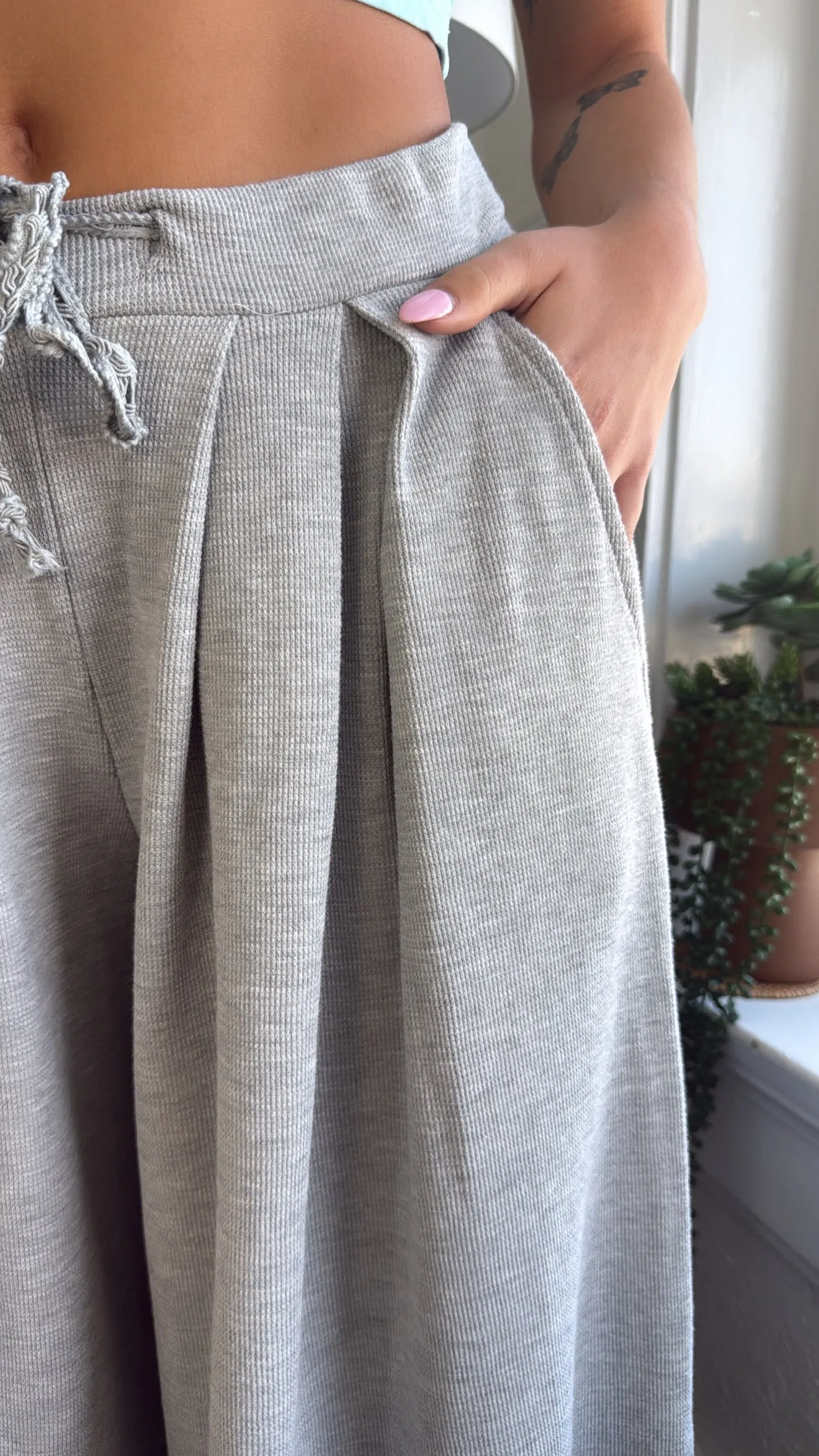 POL: Lounge About Thermal Wide Leg Sweat Pants, Grey