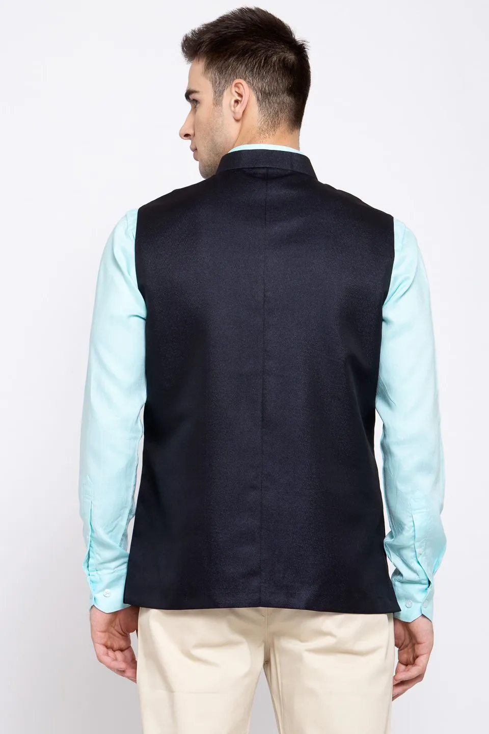 Poly Blend Dark Blue Nehru Jacket