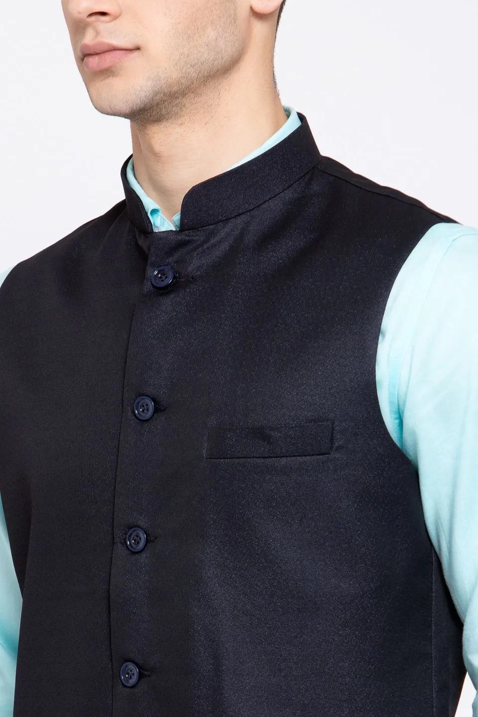 Poly Blend Dark Blue Nehru Jacket