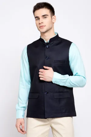Poly Blend Dark Blue Nehru Jacket