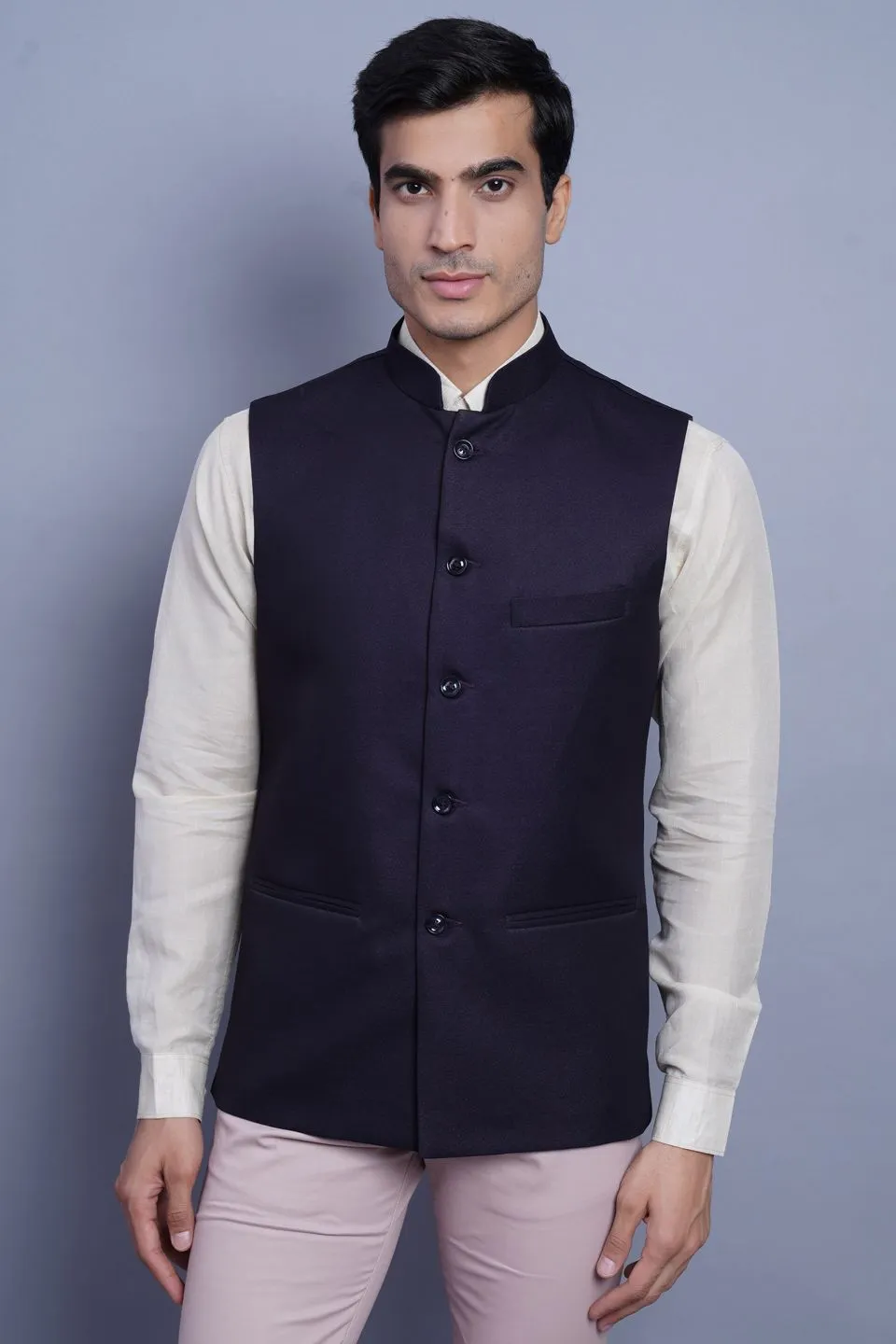 Poly Blend Violet Nehru Jacket