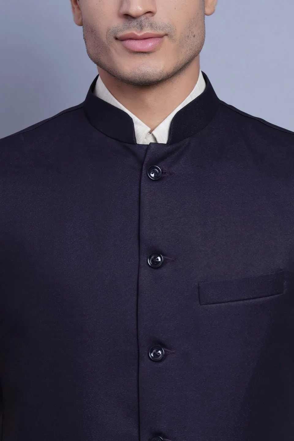 Poly Blend Violet Nehru Jacket